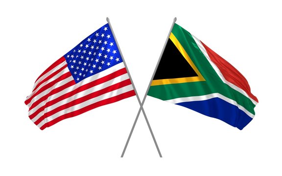 3d illustration of USA and South Africa flags waving in the wind