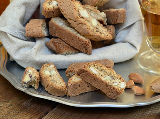 Cantuccini - Biscotti with Vin Santo on Silver Tablet / Foodstyling / Rustical