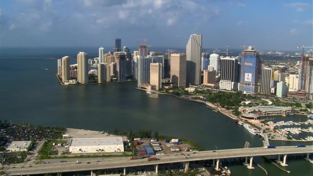 Broad aerial view of Miami waterfront. Shot in 2007.