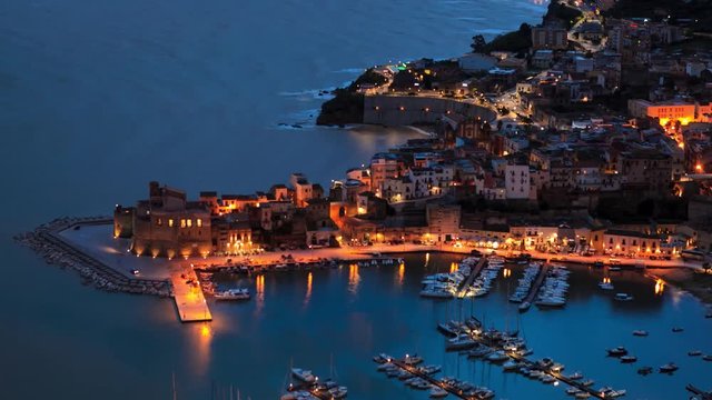 Romantic evening over Castellammare del Golfo (timelapse, HD)