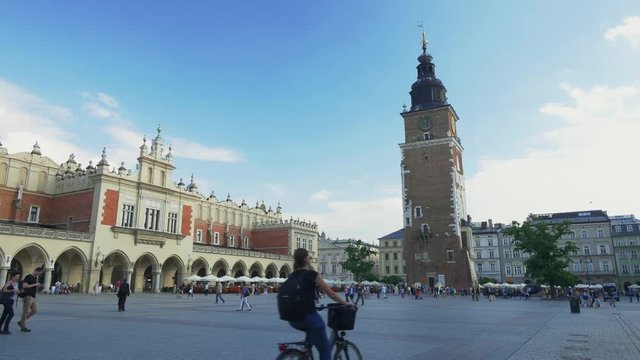 Crocow market square. UHD footage of Cracow old town. World youth days 2016. 28 June 2016