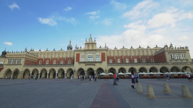 Crocow market square. UHD footage of Cracow old town. World youth days 2016. 28 June 2016