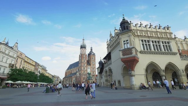Crocow market square. UHD footage of Cracow old town. World youth days 2016. 28 June 2016