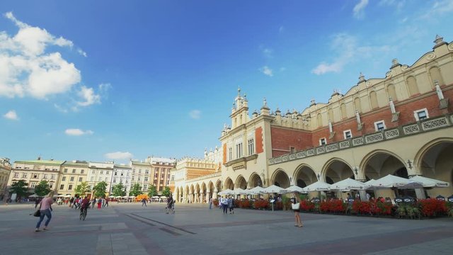 Crocow market square. UHD footage of Cracow old town. World youth days 2016. 28 June 2016