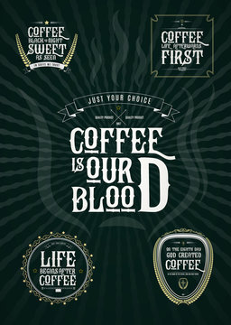 Set of Vector Coffee Elements and  Quotes Illustration can be used as Logo or Icon in premium quality