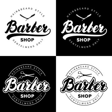 Set of vintage barber shop logos with hand written lettering.