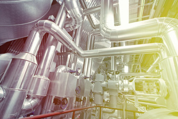 Industrial zone, Steel pipelines in blue tones
