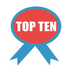 TOP TEN white wording on background red ribbon