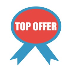 TOP OFFER white wording on background red ribbon