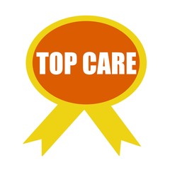 Top Care white wording on background Orange ribbon