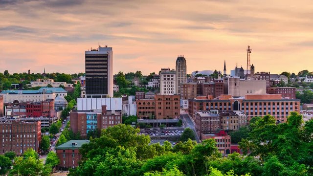 Lynchburg, Virginia, USA time lapse skyline at dusk.