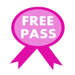 free pass white wording on background pink ribbon