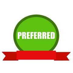 Preferred white wording on Circle green background ribbon red