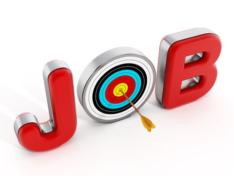 Target with an arrow standing between J and B letters. 3D illustration