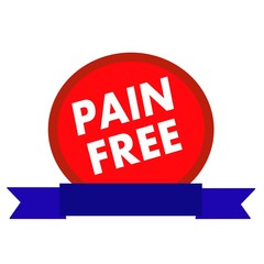 Pain free white wording on Circle red background ribbon blue