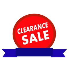clearance sale white wording on Circle red background ribbon blue