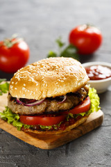 Beef burger on desk