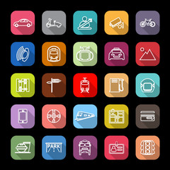 Land transport related line icons with long shadow