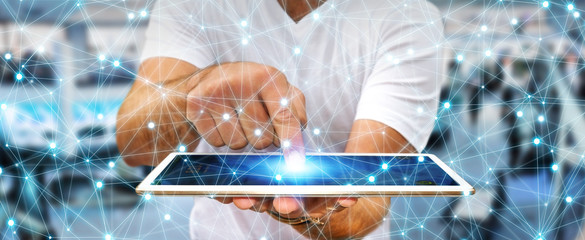 Fototapeta premium Businessman using global network connection