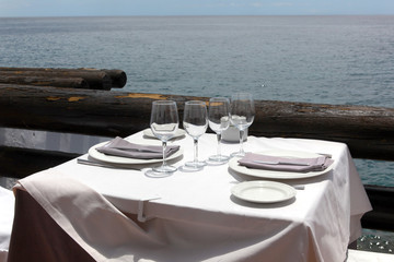 served table overlooking the sea
