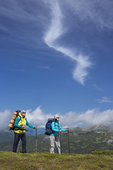 Summer hiking in the mountains.