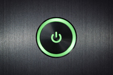 switch button on off with symbol on dark grey metallic background