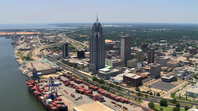 Orbit of downtown Mobile, Alabama, with Gulf of Mexico view; links to GCC127. Shot in 2007.