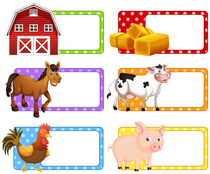 Labels with different farm animals