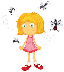 Mosquitos biting little girl