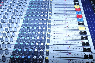 Music mixer in the recording studio close-up