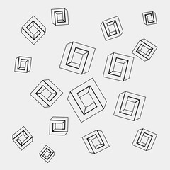 Geometric seamless simple monochrome minimalistic pattern of impossible shapes.