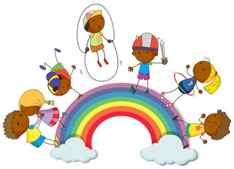 Obraz na płótnie Canvas Boys and girls on the rainbow