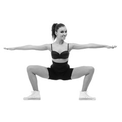 colorless portrait of woman gymnast, isolated on white