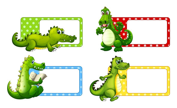 Polkadot labels with crocodiles