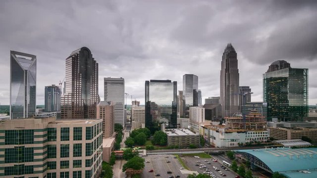 Charlotte, North Carolina, USA uptown cityscape time lapse.