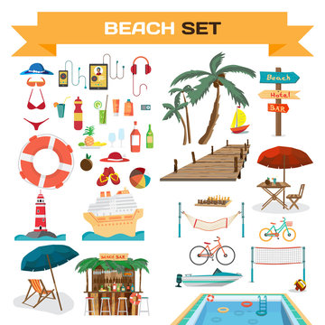 Set of summer beach objects