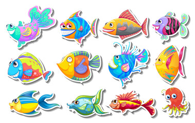 Naklejka premium Sticker set with fancy fish