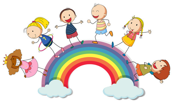 Children standing on the rainbow
