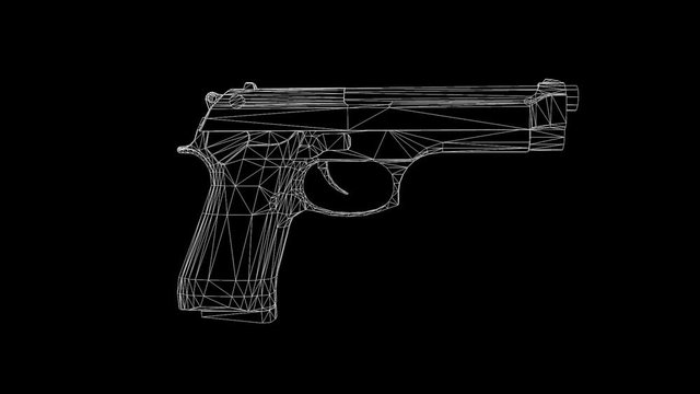 Gun Weapon Hologram Wireframe in Motion. Nice 3D Rendering
