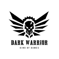 Dark warrior, Skull logo whit wing symbol and gear