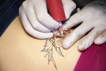 Process of making tattoo, closeup