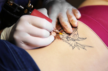 Process of making tattoo, closeup