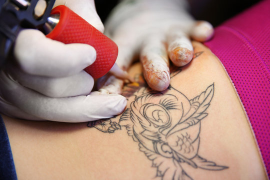 Process of making tattoo, closeup