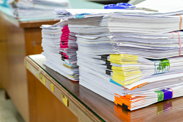 Fototapeta premium Close up of business documents stack on desk , report papers stack