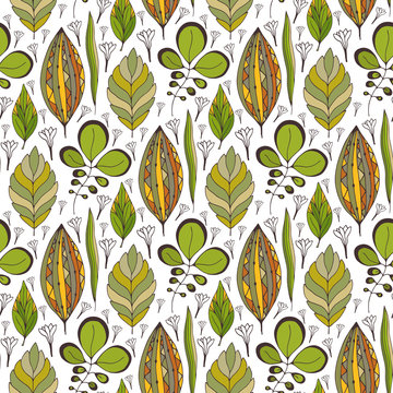 Vector seamless pattern with ethnic leaves ornament. Seamless design for textile fabric packaging
