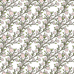 Vector cherry flowers seamless pattern. For fabric textile or package design