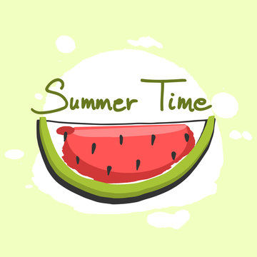 Piece of watermelon, summer time object, watercolor effect, vector illustration