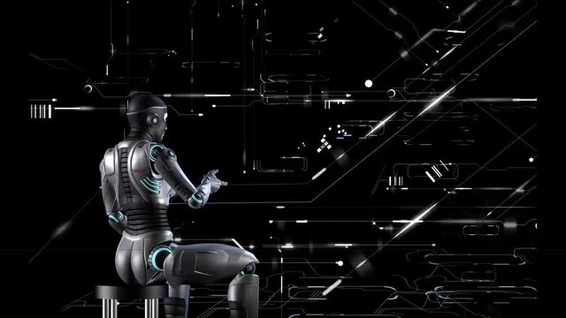 Ein Roboter bedient den Leitstand in der digitalen Fabrik 4.0