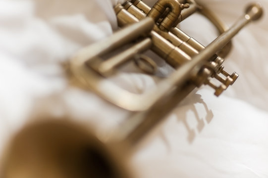 An artistic close up of a trumpet