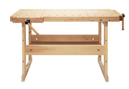 Wooden workbench with vises